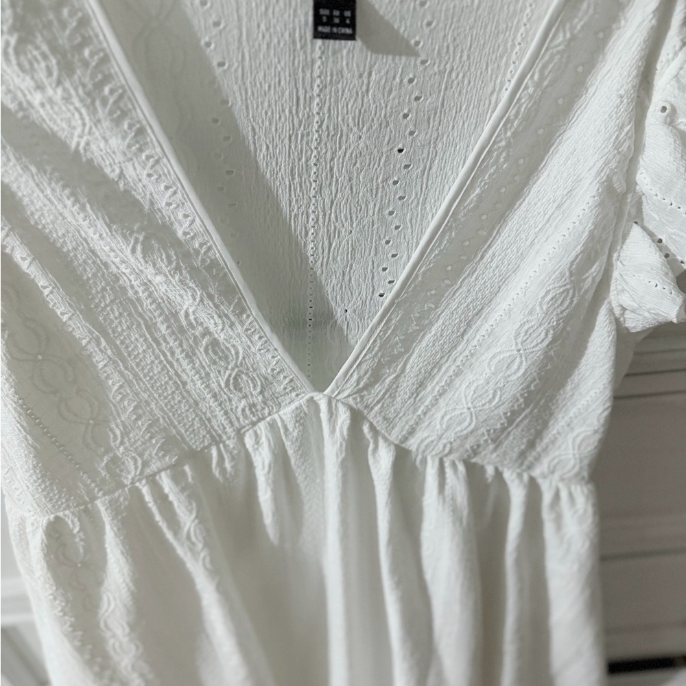 SHEIN White Textured V-Neck dress